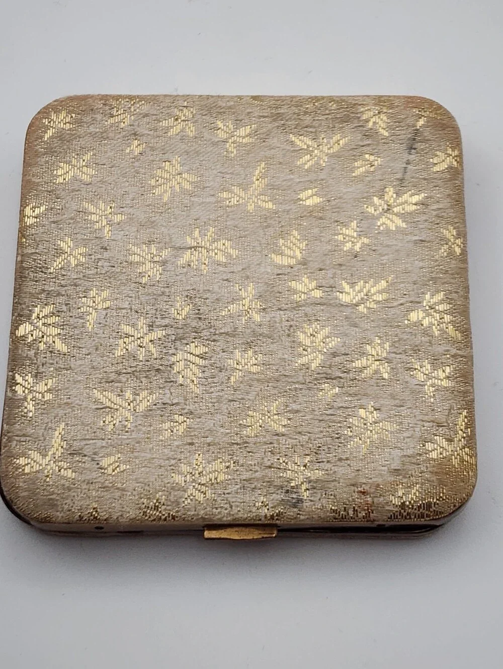 AntiqueFloral Needlepoint Embroidered Panels Schildkraut Gold Brass Case Compact